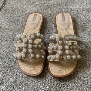 Sam Edelman Pearl Embellished Tan Sandals